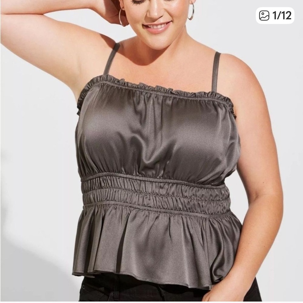 Torrid Dark Gray Smocked Peplum Tank Top